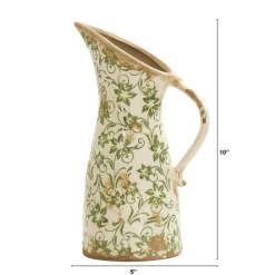 Nearly Natural Home Decor>10” Tuscan Ceramic Green Scroll Pitcher Vase - Sweet Water Decor