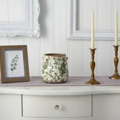 Nearly Natural Home Decor>6.5” Tuscan Ceramic Green Scroll Planter - Sweet Water Decor