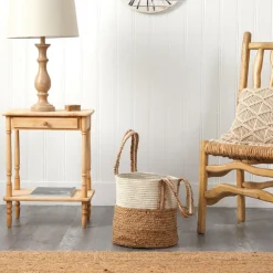 Nearly Natural Home Decor>Boho Chic Basket Natural Cotton and Jute with Handles