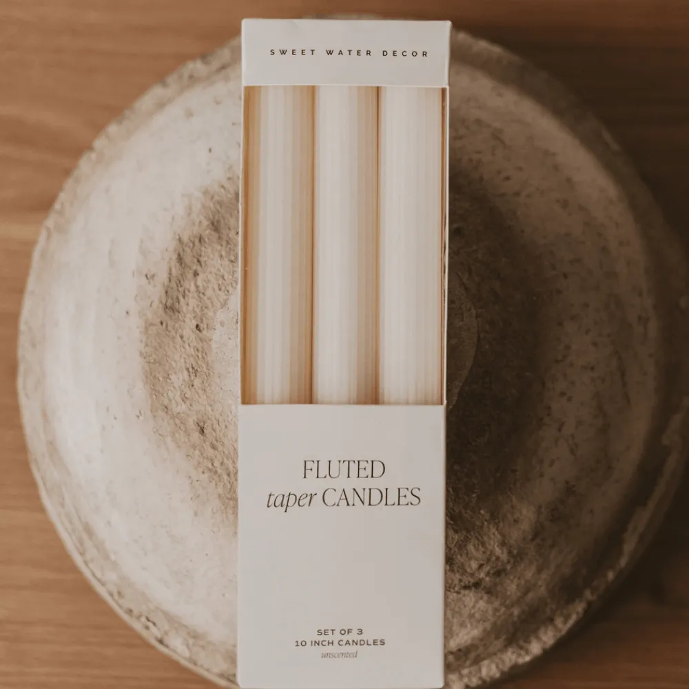 Sweet Water Decor Home Decor|Candles>Fluted Taper Candles - Set of 3