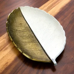 Nearly Natural Home Decor>Gold and White Leaf Decorative Accent