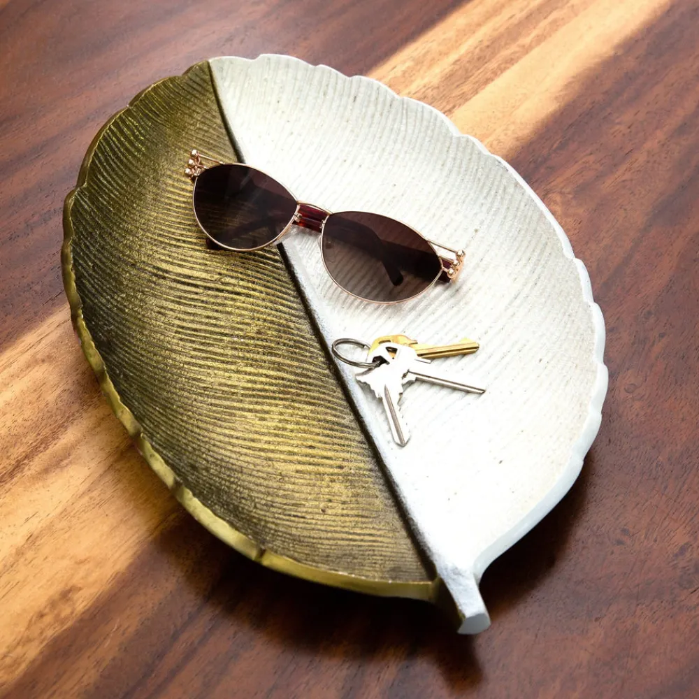 Nearly Natural Home Decor>Gold and White Leaf Decorative Accent