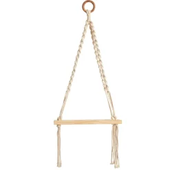 Nearly Natural Home Decor>Hand Woven Macrame Wall Hanging with Wooden Shelf