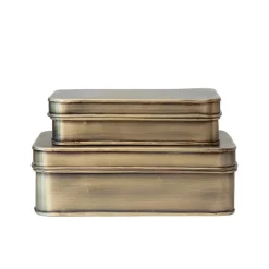 White Cliff Studio Home Decor>Metal Boxes, Antique Brass Finish, Set of 2