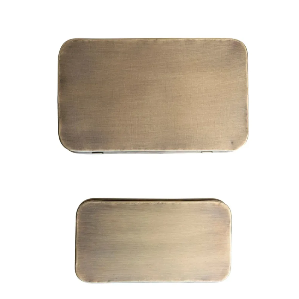 White Cliff Studio Home Decor>Metal Boxes, Antique Brass Finish, Set of 2