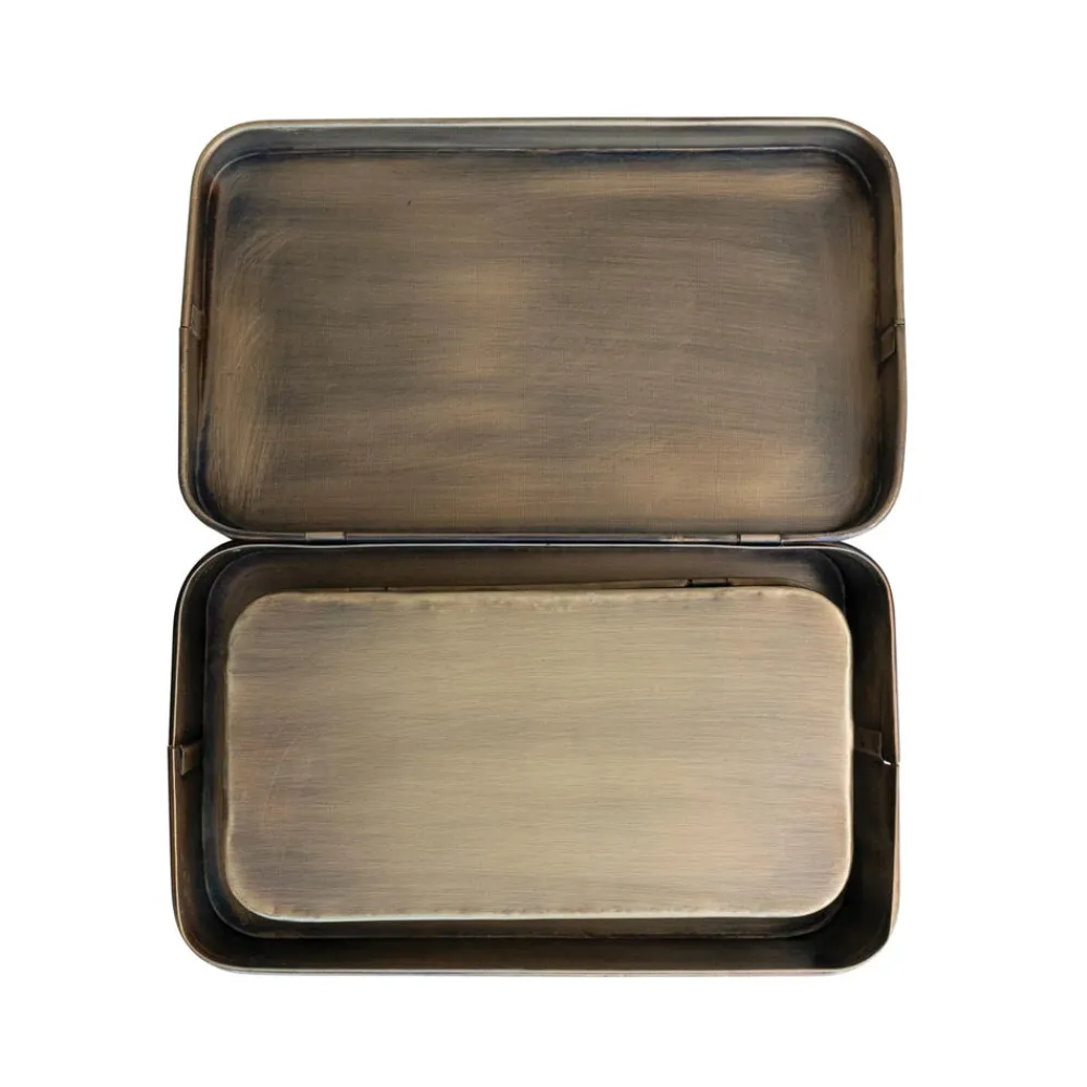 White Cliff Studio Home Decor>Metal Boxes, Antique Brass Finish, Set of 2