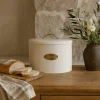 White Cliff Studio Kitchen>Metal Bread Storage Box with Lid – Cream with Brass Accent