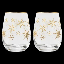 Sweet Water Decor Drinkware>Snowflakes stemless Wine Glass - Set of 2