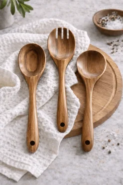 Busa Designs Kitchen>Teak Wooden Salad Spoons, Set of 3