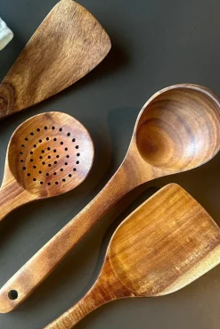 Busa Designs Kitchen>Teak Wooden Utensils, Set of 4