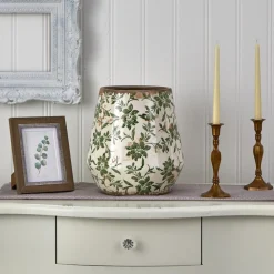 Nearly Natural Home Decor>Tuscan Ceramic Green Scroll Planter