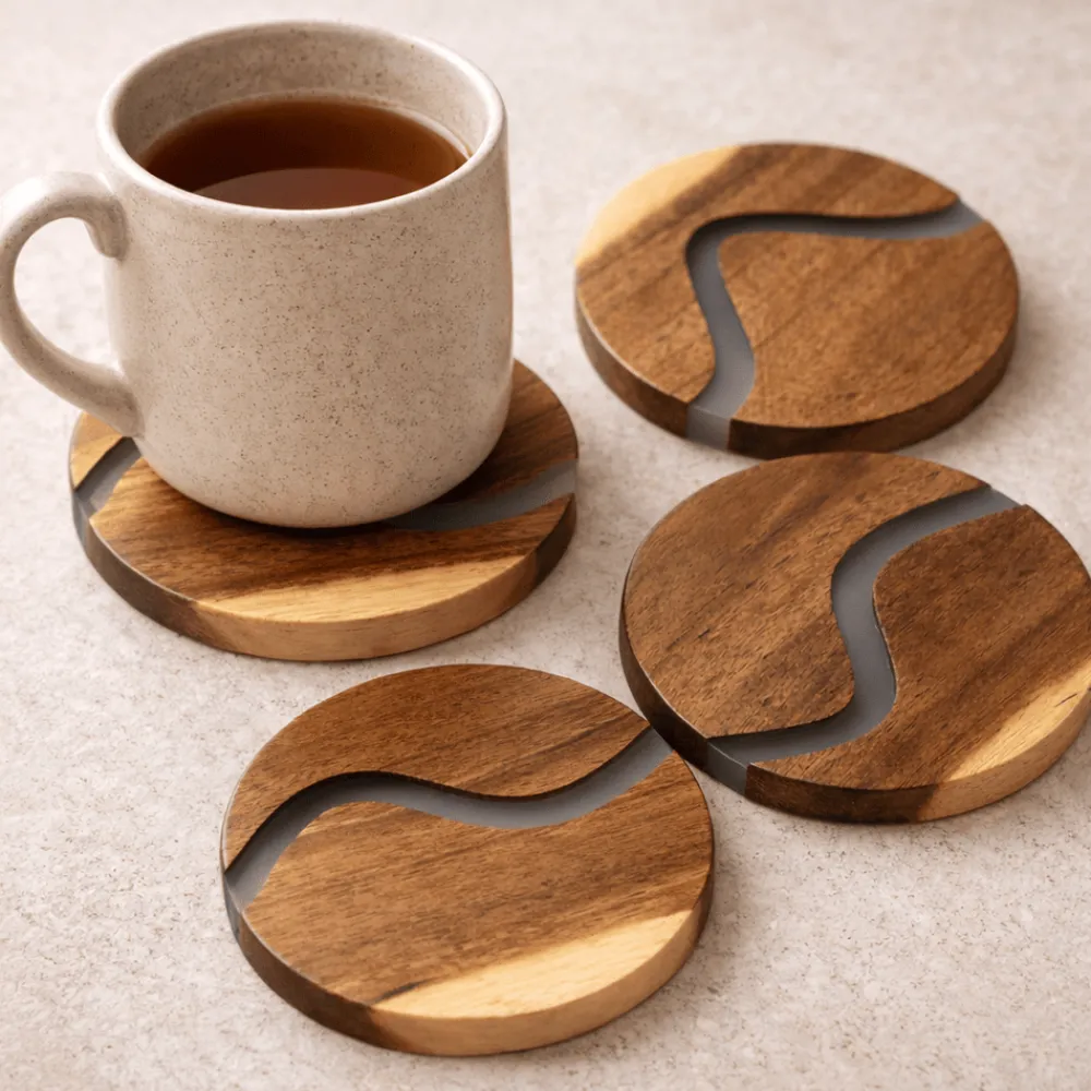 Busa Designs Kitchen>Wood and Clear Resin Coasters Set of 4