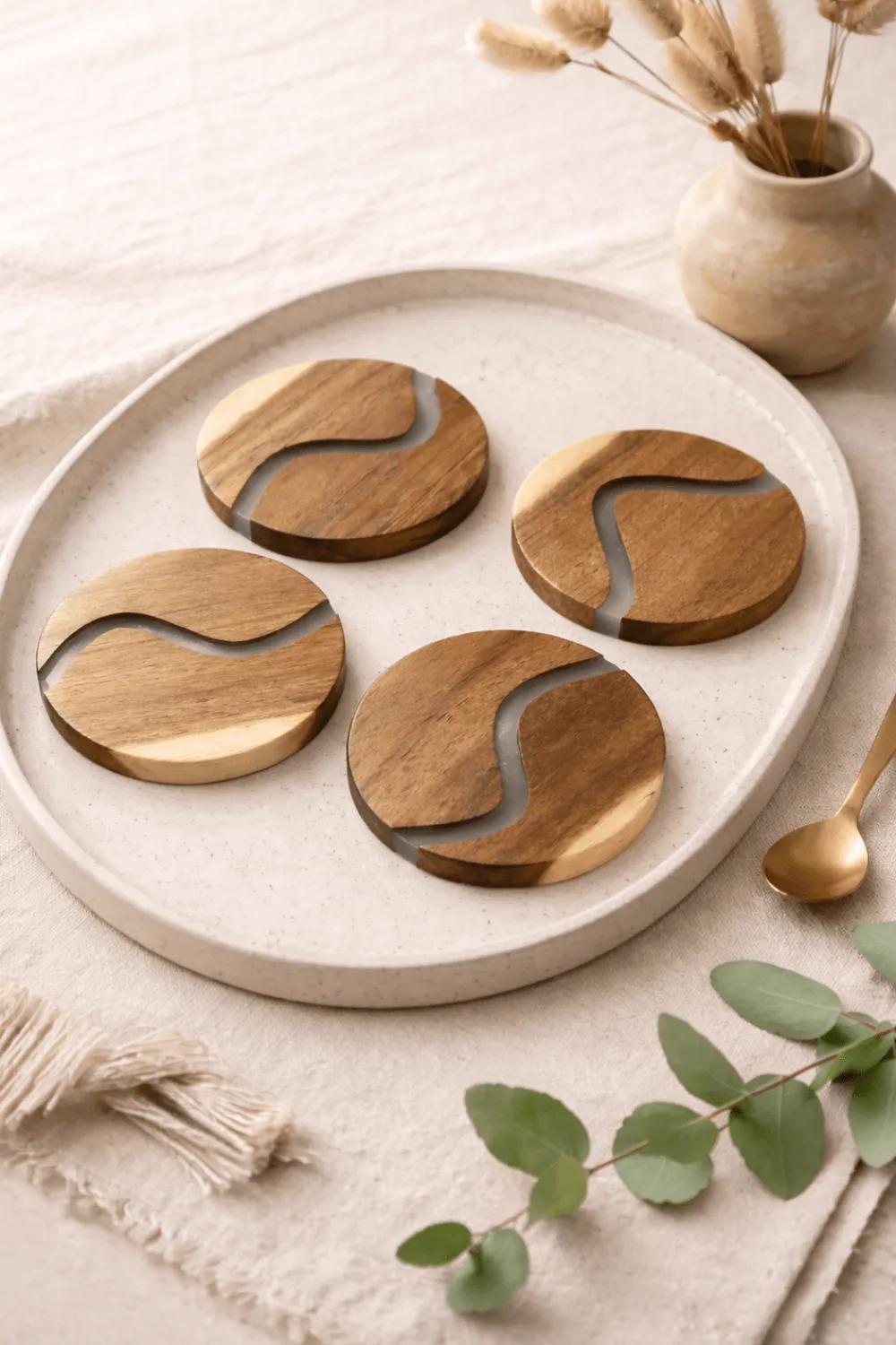 Busa Designs Kitchen>Wood and Clear Resin Coasters Set of 4