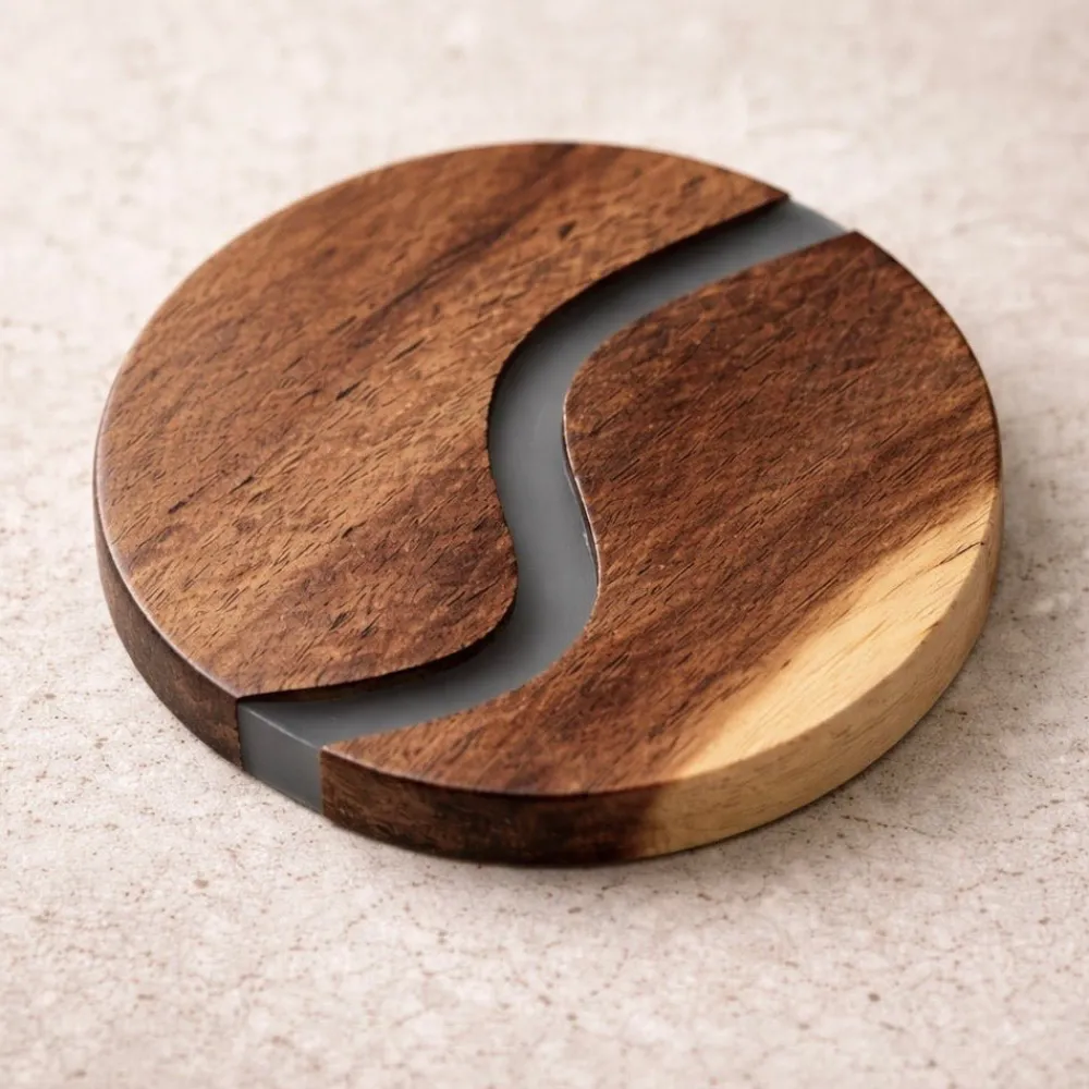 Busa Designs Kitchen>Wood and Clear Resin Coasters Set of 4